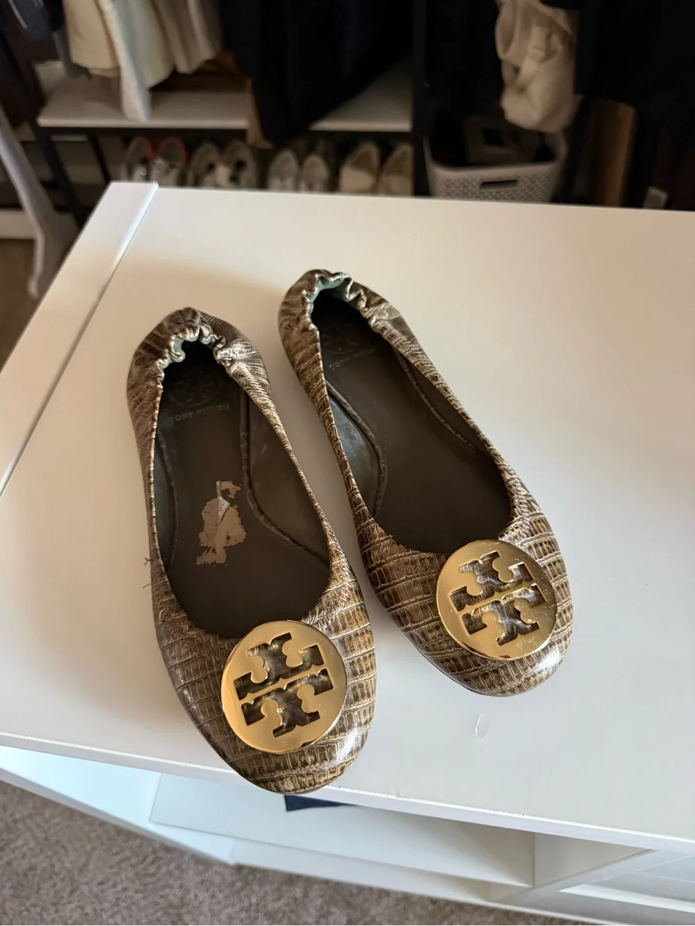 Tory Burch Reva Ballet Flats in Brown Snake Print Women’s Size 7.5
